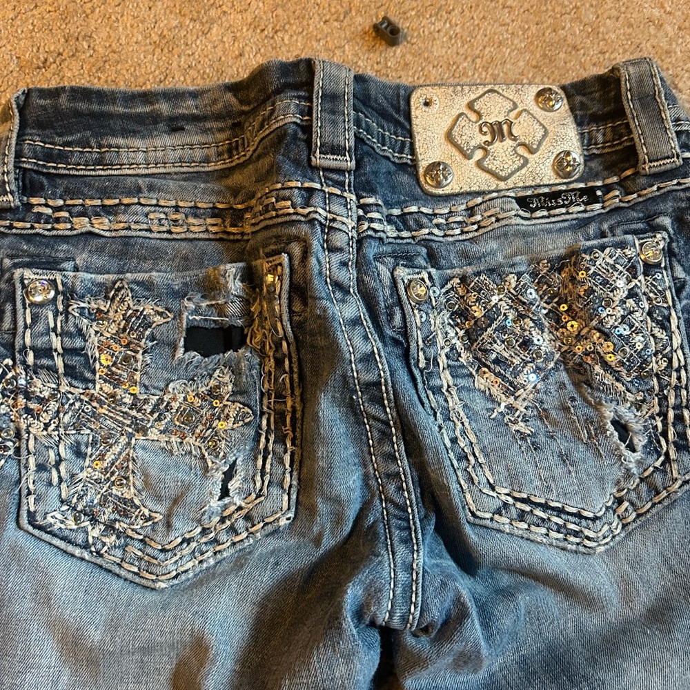 Miss Me Distressed Blue Jeans with Silver Accents